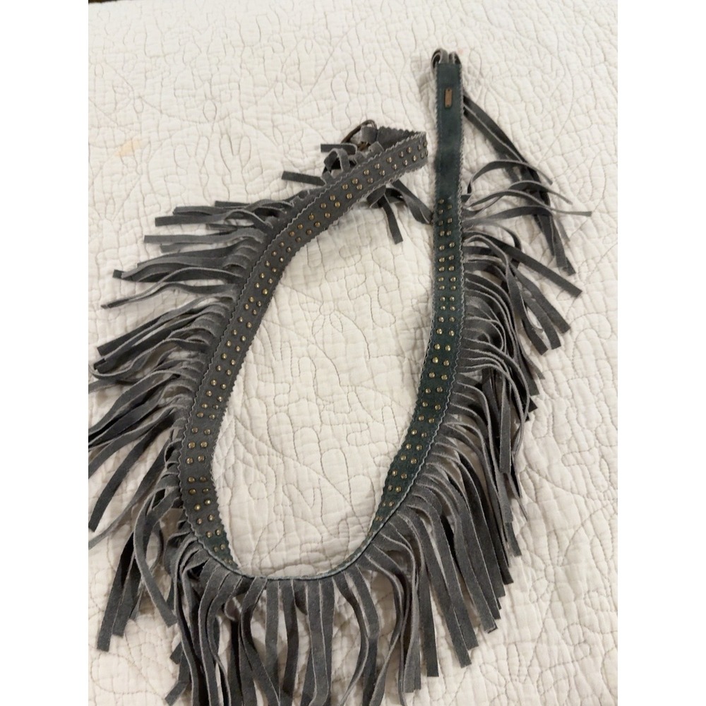 Free People Blaire Fringe Wrap Belt Black Suede Studded Boho Western OS
